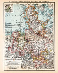 Vintage kaart Hannover, Sleeswijk Holstein, Brunswijk en Oldenburg van Studio Wunderkammer
