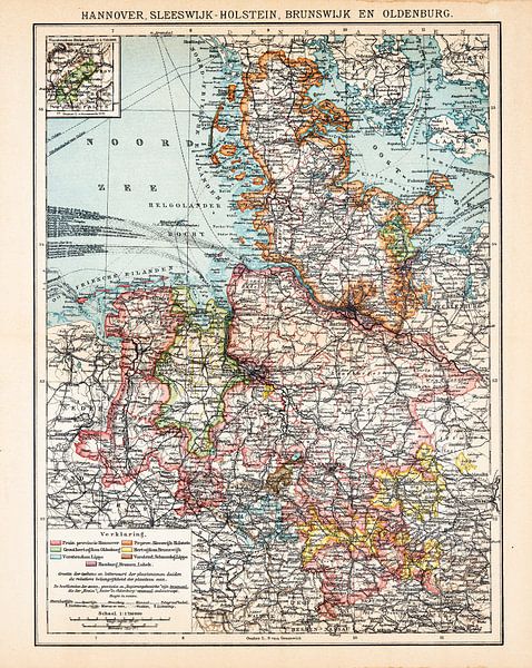 Carte ancienne du Hanovre, du Schleswig Holstein, du Brunswick et de l'Oldenburg par Studio Wunderkammer