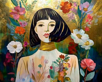 Modern collage of a woman with flowers by Studio Pieternel