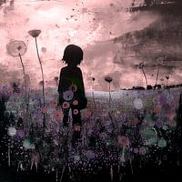 Girl in flower field pastel