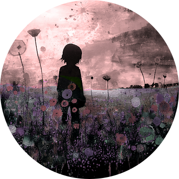 Meisje in bloemenveld pastel van Bianca ter Riet