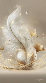 Weiß und Gold – Blumen und Federn von Gelissen Artworks