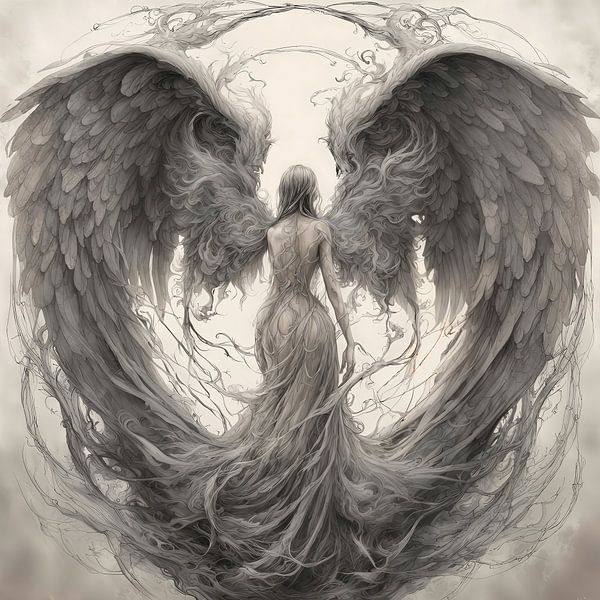 Angelic Love - Angel with Heart-Shaped Wings by Igniferae