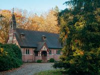 English-style chapel in the forest in autumn