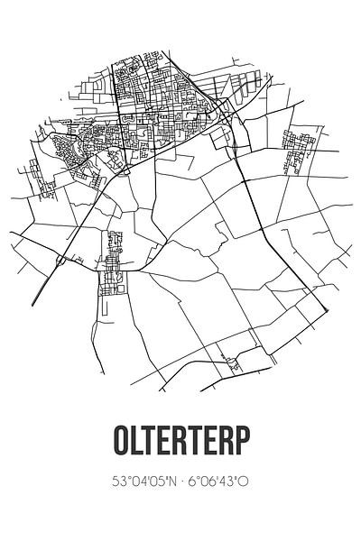 Olterterp (Fryslan) | Landkaart | Zwart-wit van Stad & Wand