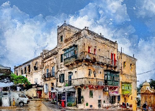 Malta Mdina stad aquarel schilderij #malta