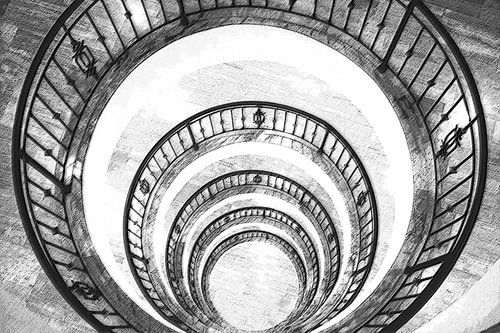Circle stairwell in black and white