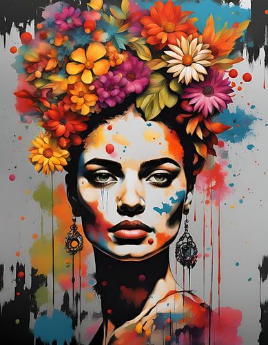 Abstracte vrouw met bloemenkroon