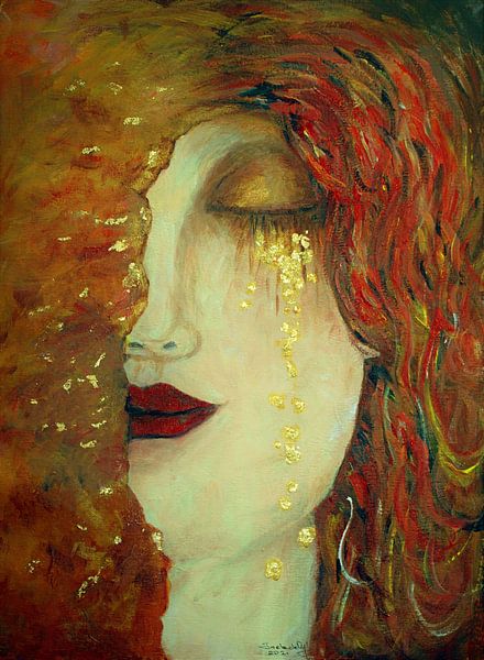 De Gouden tranen .  Portret geïnspireerd door Gustav Klimt. van Ineke de Rijk