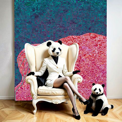 Woman with panda head