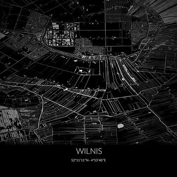Zwart-witte landkaart van Wilnis, Utrecht. van Rezona