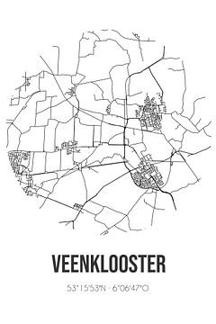 Veenklooster (Fryslan) | Carte | Noir et blanc sur Rezona