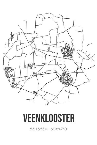 Veenklooster (Fryslan) | Karte | Schwarz und Weiß von Ortsdrucke