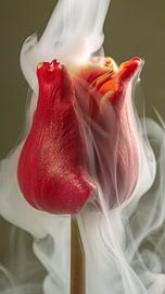 A dreamlike reality: The red tulip with dancing smoke by Marjolijn van den Berg