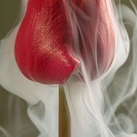Une réalité onirique : la tulipe rouge et la fumée qui danse sur Marjolijn van den Berg