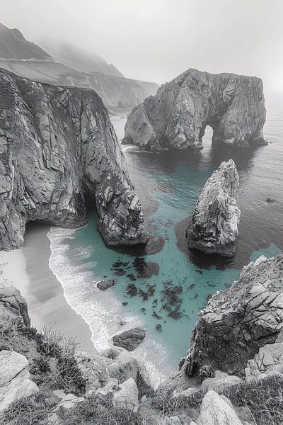 Monochrome coastline with rock formations by Art & Soul Creations