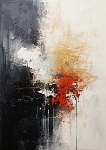 Abstract Schilderij Kunstdruk Modern Zwart Wit Rood Geel
