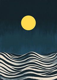 Bauhaus Blau Wellen Mond Meer Gelb von Niklas Maximilian