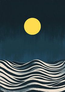 Bauhaus Blau Wellen Mond Meer Gelb