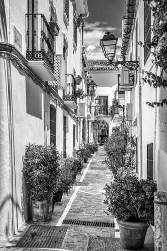 Straatje in Marbella in zwart-wit