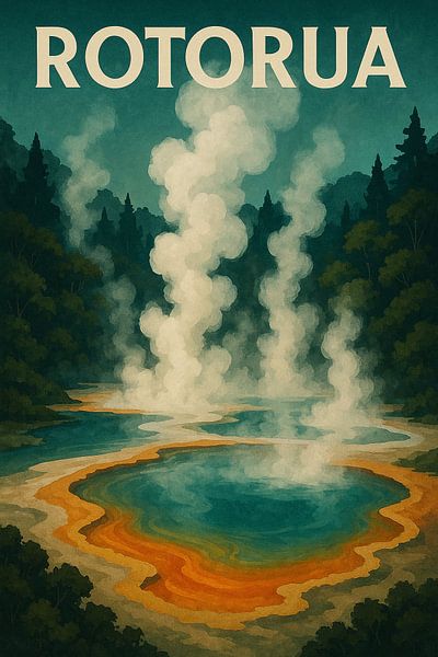 Mystisches Rotorua - Geothermische Wunder Retro-Poster von Travel Shop