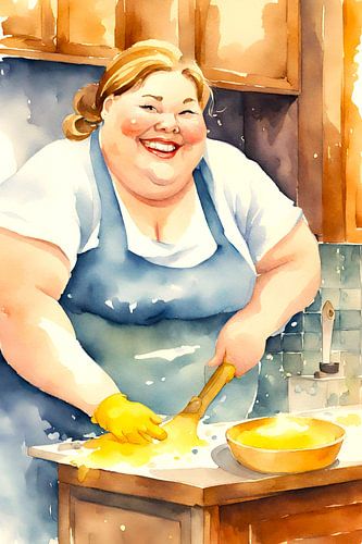 cosy lady works at the table