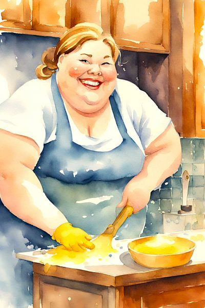 Gemütliche Dame arbeitet am Tisch von De gezellige Dames