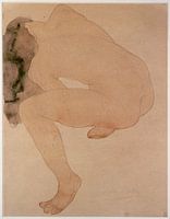 Seated nude bending over (pencil & w/c on paper)