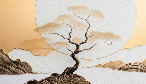 Bonsaïs japonais sereins, dans des tons dorés et blancs sur Studio Pieternel