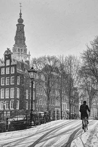 Binnenstad van Amsterdam in de Winter Zwart Wit