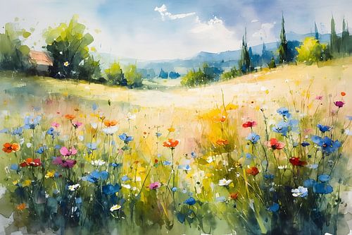 Kleurige bloementuin impressionisme, veldbloemen, zaaimengsel