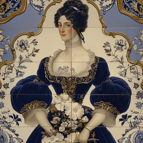 Hollands tegeltableau met adelijke dame