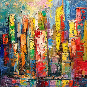Abstract en Kleurrijk Impasto Stadslandschap van Natasja Haandrikman
