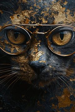 Katze mit goldener Brille von Digitale Schilderijen