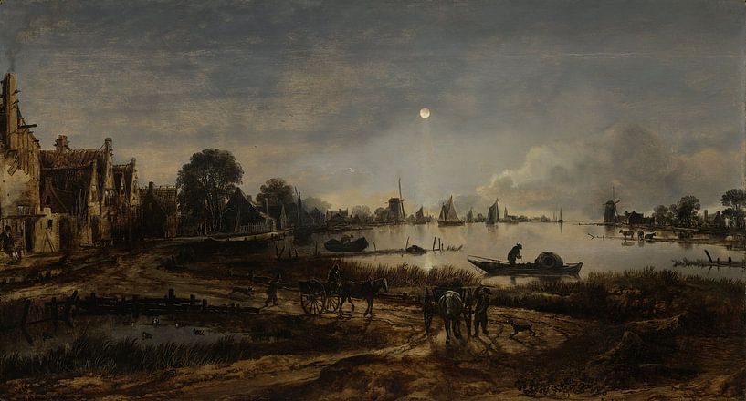 Flußlandschaft mit Schiffen bei Mondschein - Aert van der Neer von Rebel Ontwerp