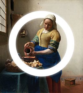 Het melkmeisje met licht cirkel