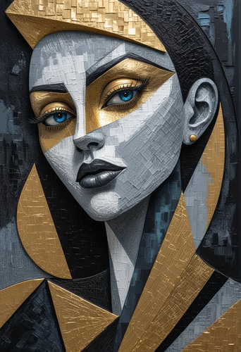 Abstract portrait of a woman in gold & black