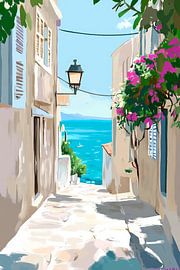 Uitzicht op de zee in een steegje van Poster Art Shop