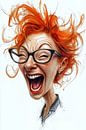 Caricature of a laughing woman with red hair by Frank Heinz thumbnail