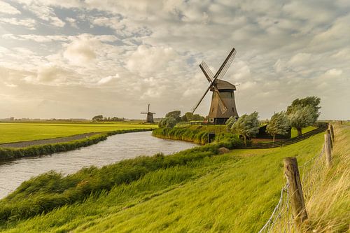 Typical Dutch Windmill in a polder 