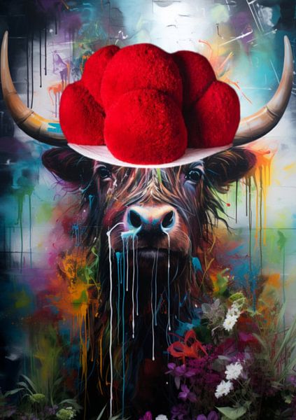 Hochland Rindvieh "Herbert" Streetart in moderner Schwarzwald Kunst von Shadow Wood Art