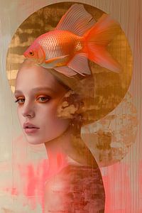 Collage gold halo portrait mit Fisch 2