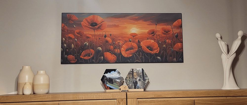 Poppies Meadow Sunset Panorama  by Creavasis 