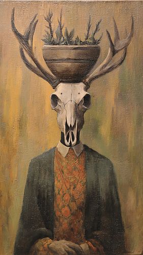 Surreal Vintage Deer Oil Painting – Creepy Modern Digital Art with Dramatic Contrast