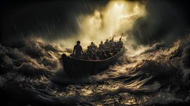 Afrikanische Bootsflüchtlinge auf dem Mittelmeer von Luc V. de Zeeuw