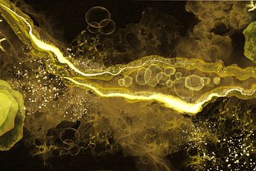 Gouden Krachtflits: Abstract kunstwerk vol energie van Patricia Piotrak