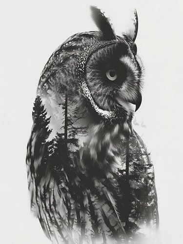 dubbele belichting uil kunst