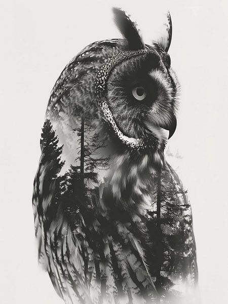 double exposure owl art by haroulita