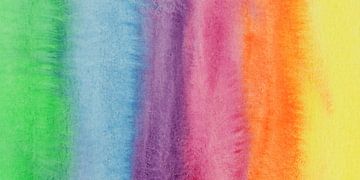Regenboog (vrolijk abstract aquarel schilderij pastelkleuren roze blauw regenboogvlag behang geluk) van Natalie Bruns