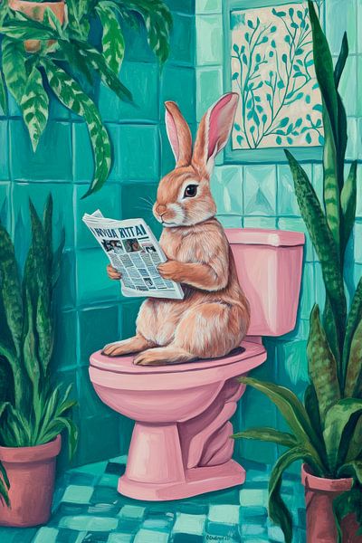 Lapin avec journal aux toilettes par Poster Art Shop